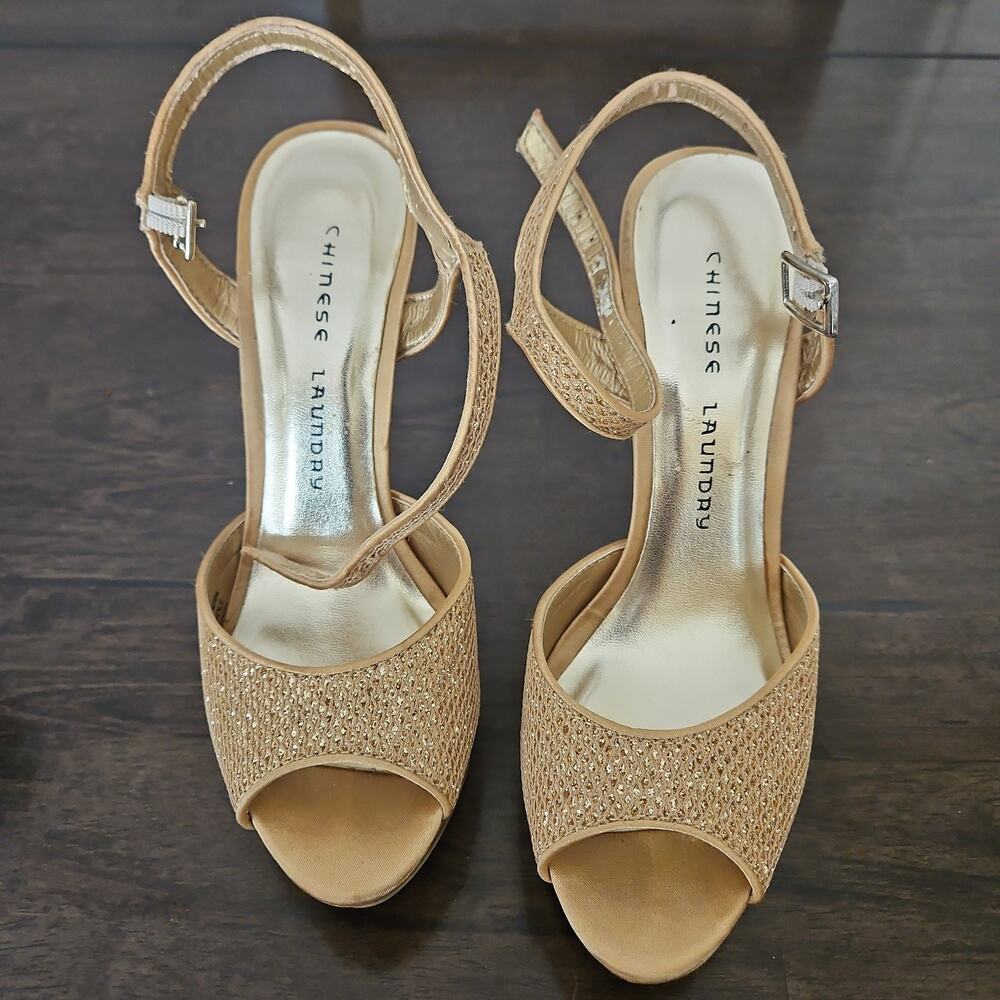 Chinese Laundry Womens Rhinestone Ankle Strap Buckle Open Toe Stiletto Heel 6.5M